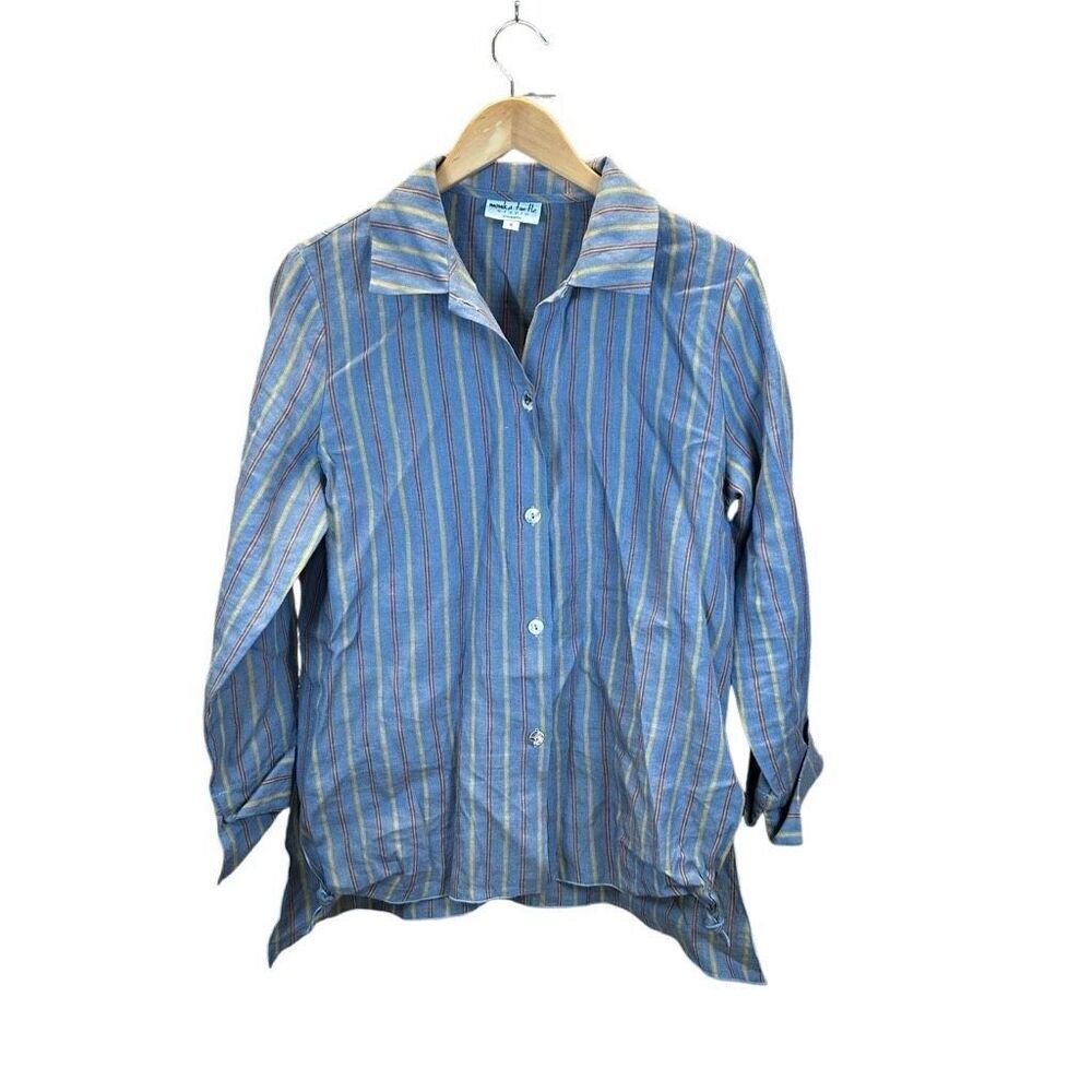 Monika Turtle 100% Linen Striped Button-Up Shirt Small (S)